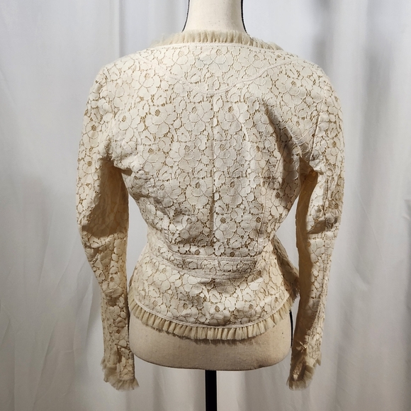 TAHARI Cream Laced Lined Top Blazer Blouse Jacket Long Sleeve - Picture 2 of 9